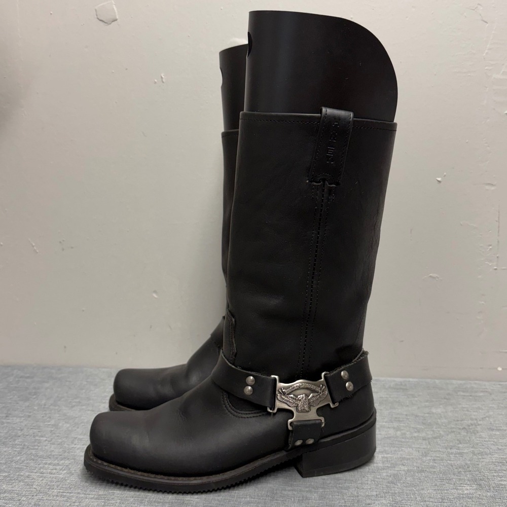 Harley Davidson Harness Boots Mens 8.5 Black 38410 Eagle Shield Vintage Rare